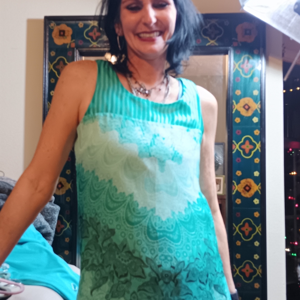 Charming Charlie Teal and Green Patterned Mini Dress